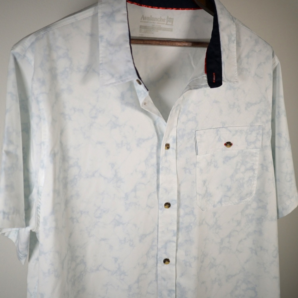 Avalanche Outdoor Supply Mens XXL Blue Marble Short Sleeve Button Down Shirt